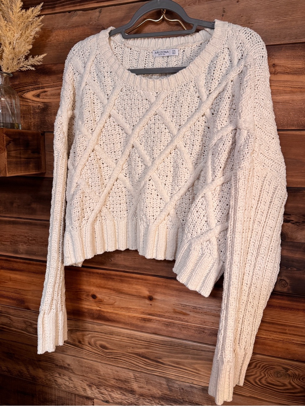 Arizona Jean Company Cream Chunky Cable-Knit Scoop Neck Sweater Sz XXL